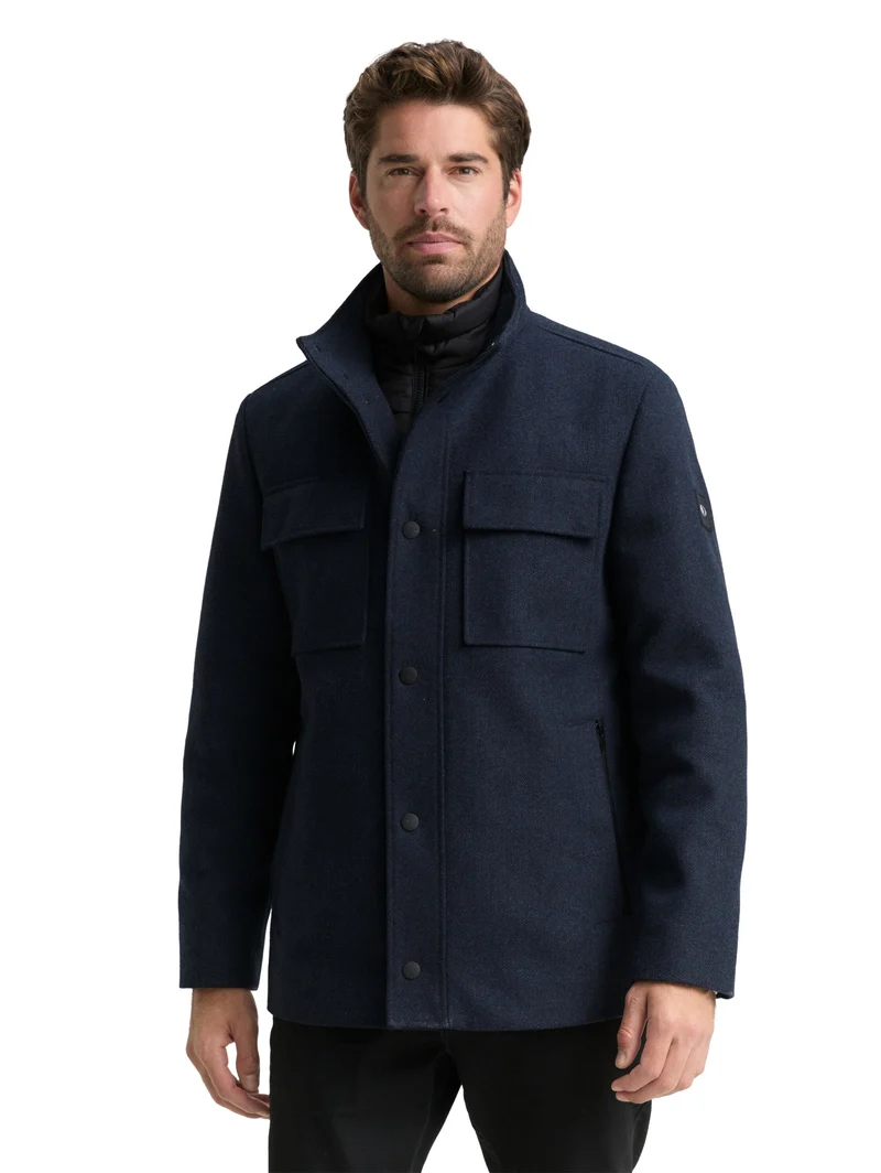 2 in 1 wool jacket, blue small herringbone