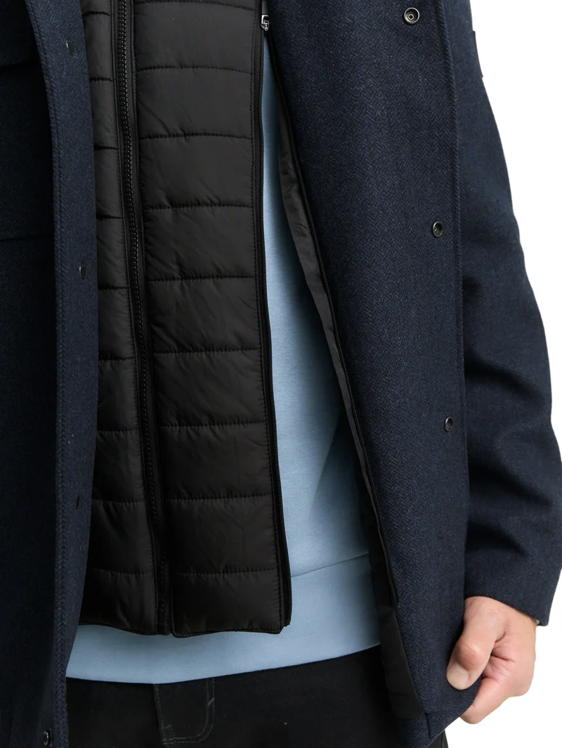 2 in 1 wool jacket, blue small herringbone