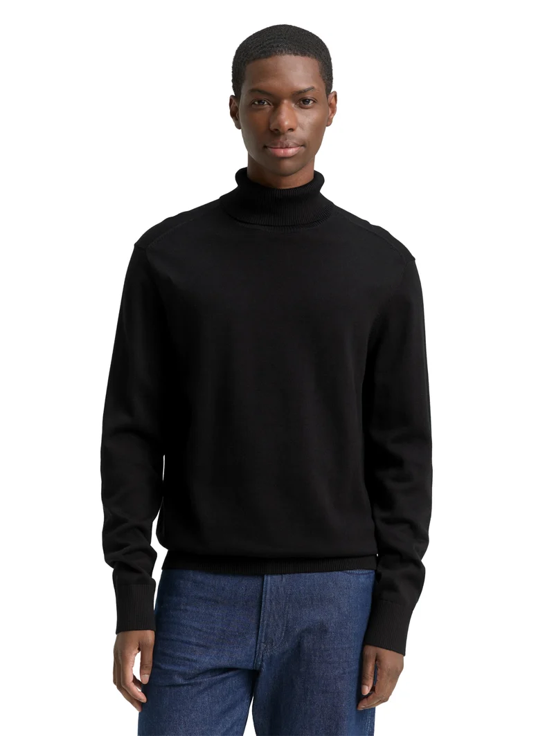 basic turtleneck knit, Black