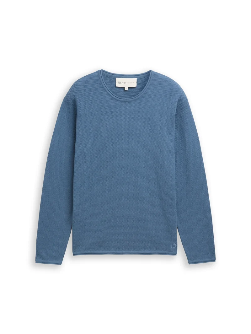structured roll edge knit, dusty denim blue