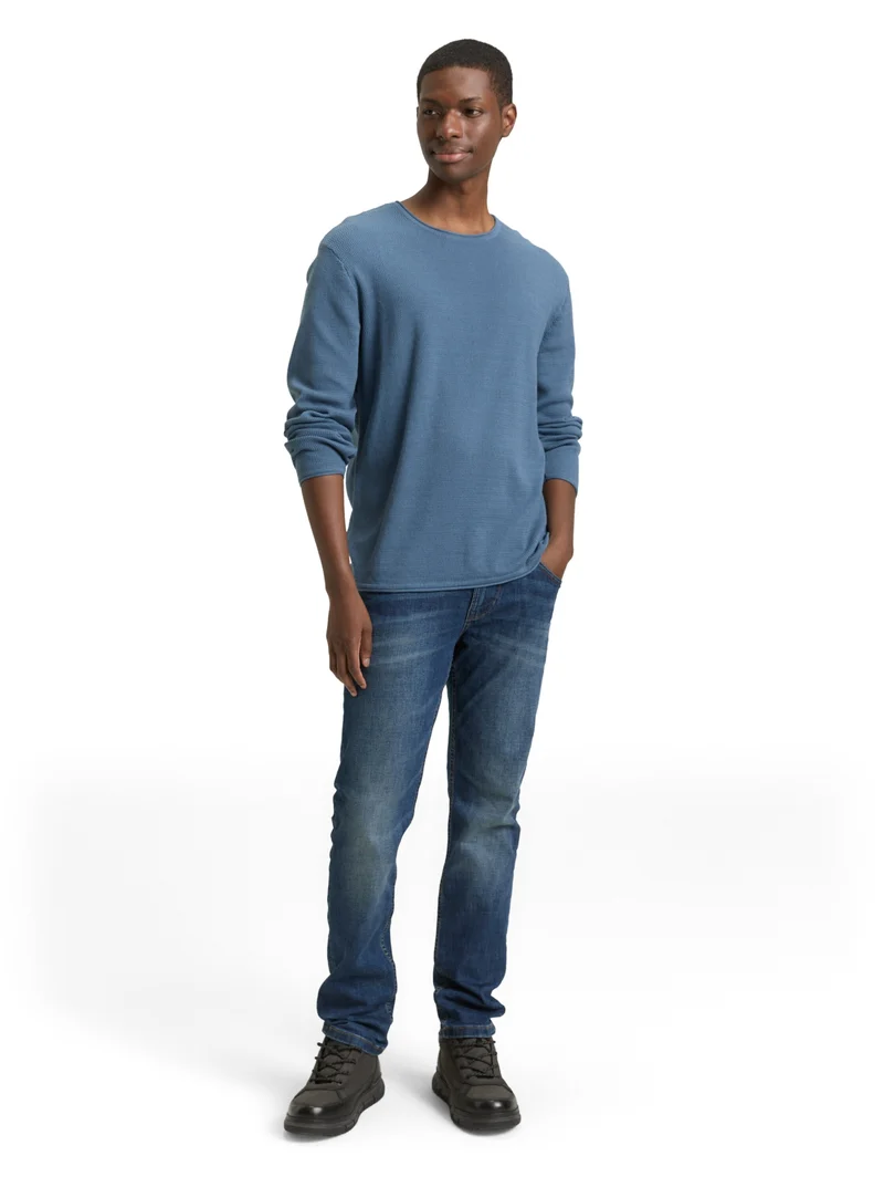 structured roll edge knit, dusty denim blue