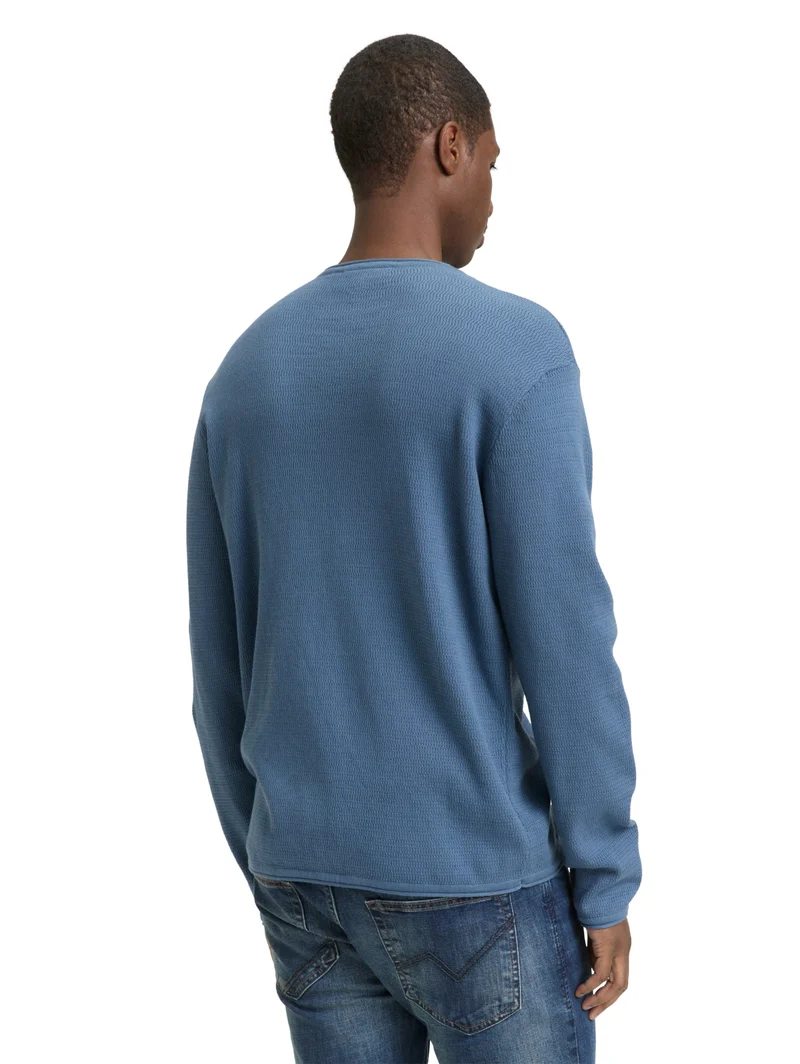 structured roll edge knit, dusty denim blue