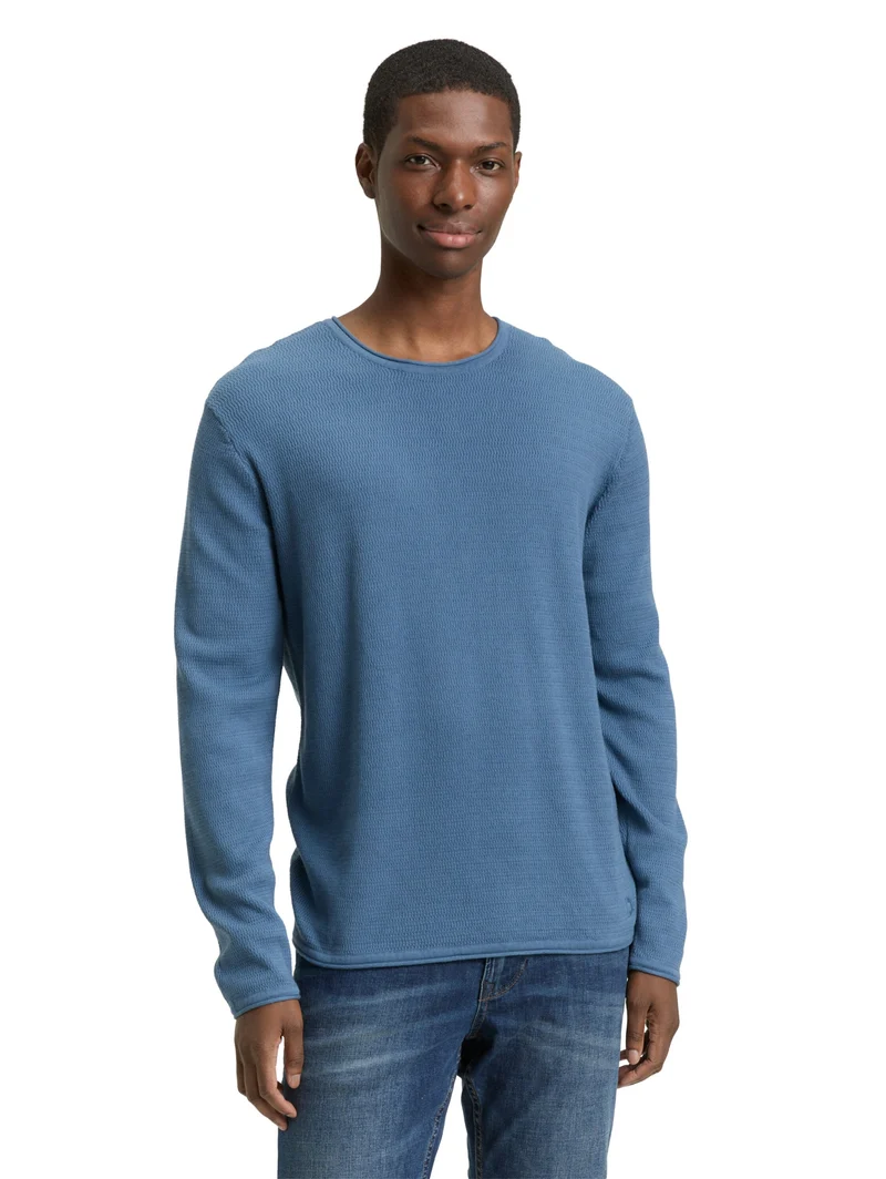 structured roll edge knit, dusty denim blue