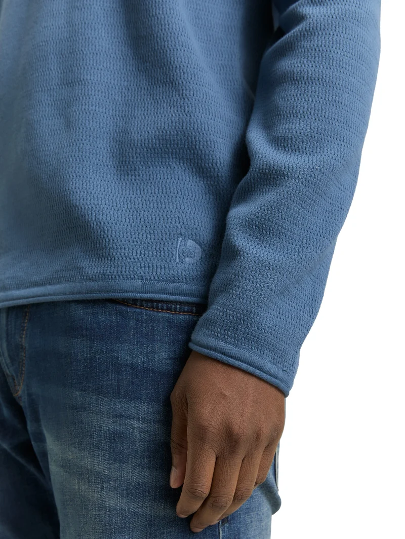 structured roll edge knit, dusty denim blue