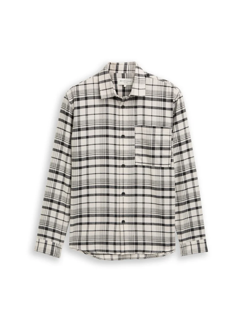 relaxed checked shirt, greyish white black check
