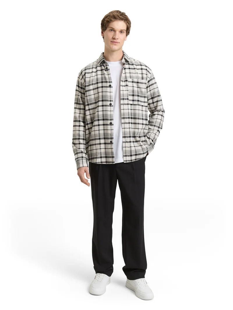 relaxed checked shirt, greyish white black check