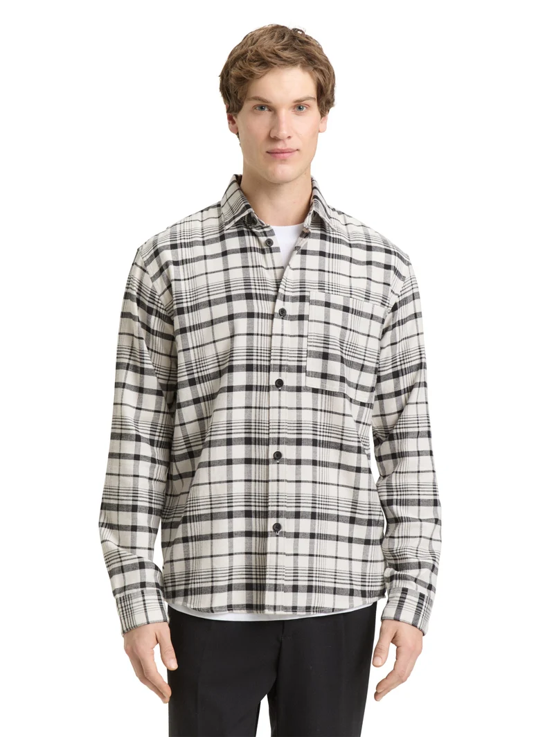 relaxed checked shirt, greyish white black check
