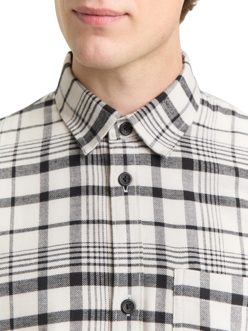 relaxed checked shirt, greyish white black check