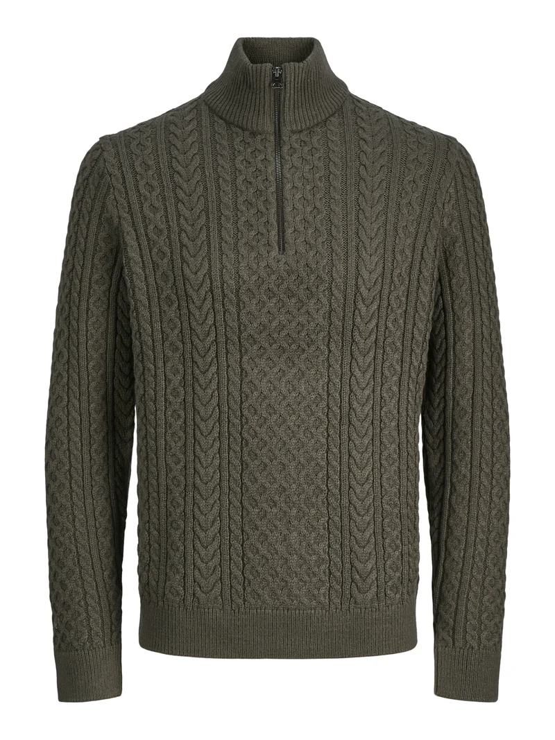 JPRBLUSEAN KNIT CABLE HALF ZIP SN, Black Olive