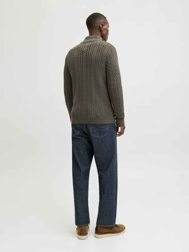 JPRBLUSEAN KNIT CABLE HALF ZIP SN, Black Olive