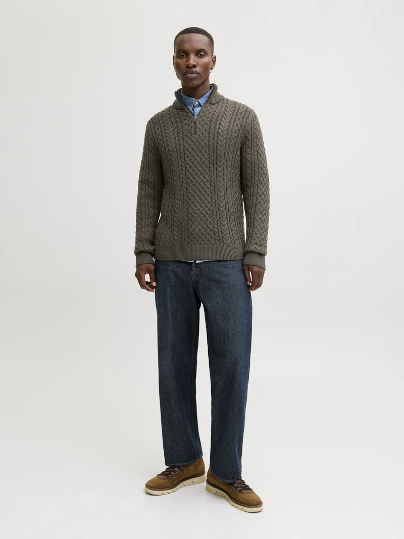 JPRBLUSEAN KNIT CABLE HALF ZIP SN, Black Olive