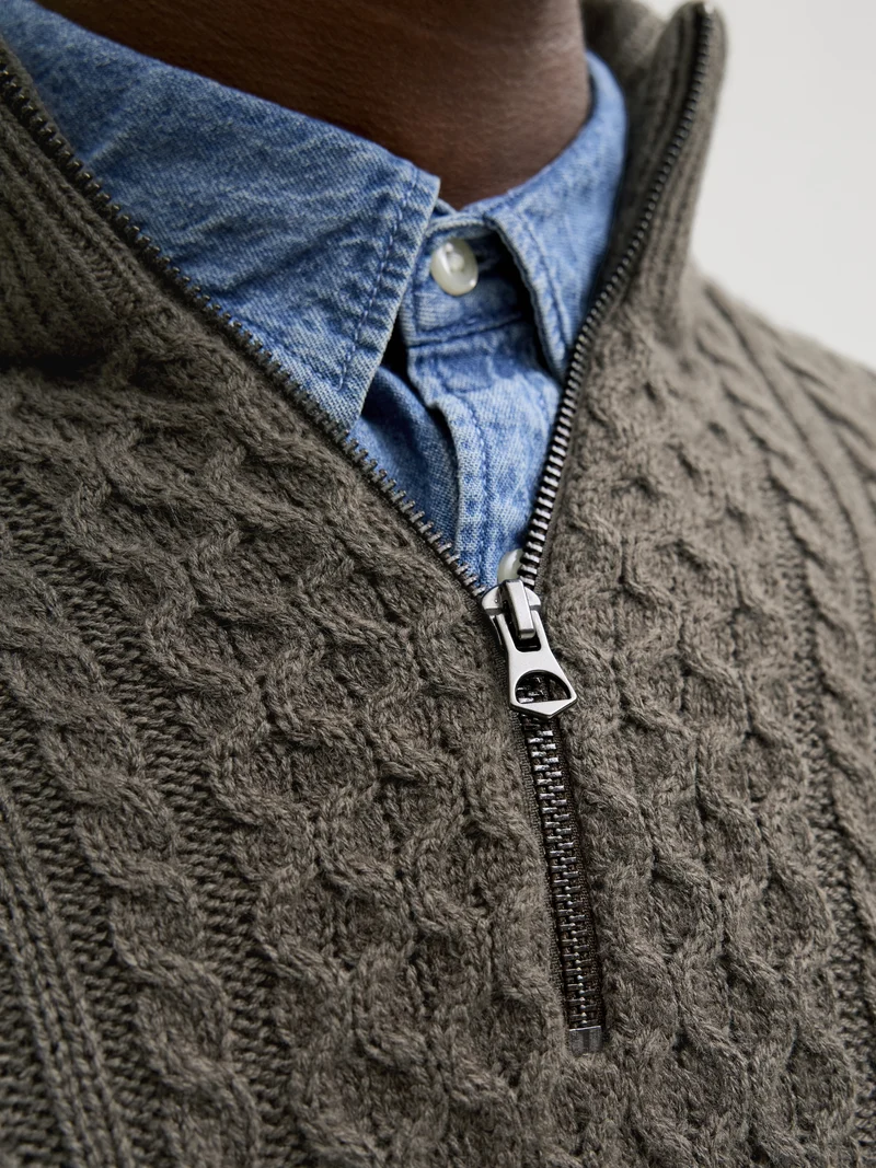 JPRBLUSEAN KNIT CABLE HALF ZIP SN, Black Olive