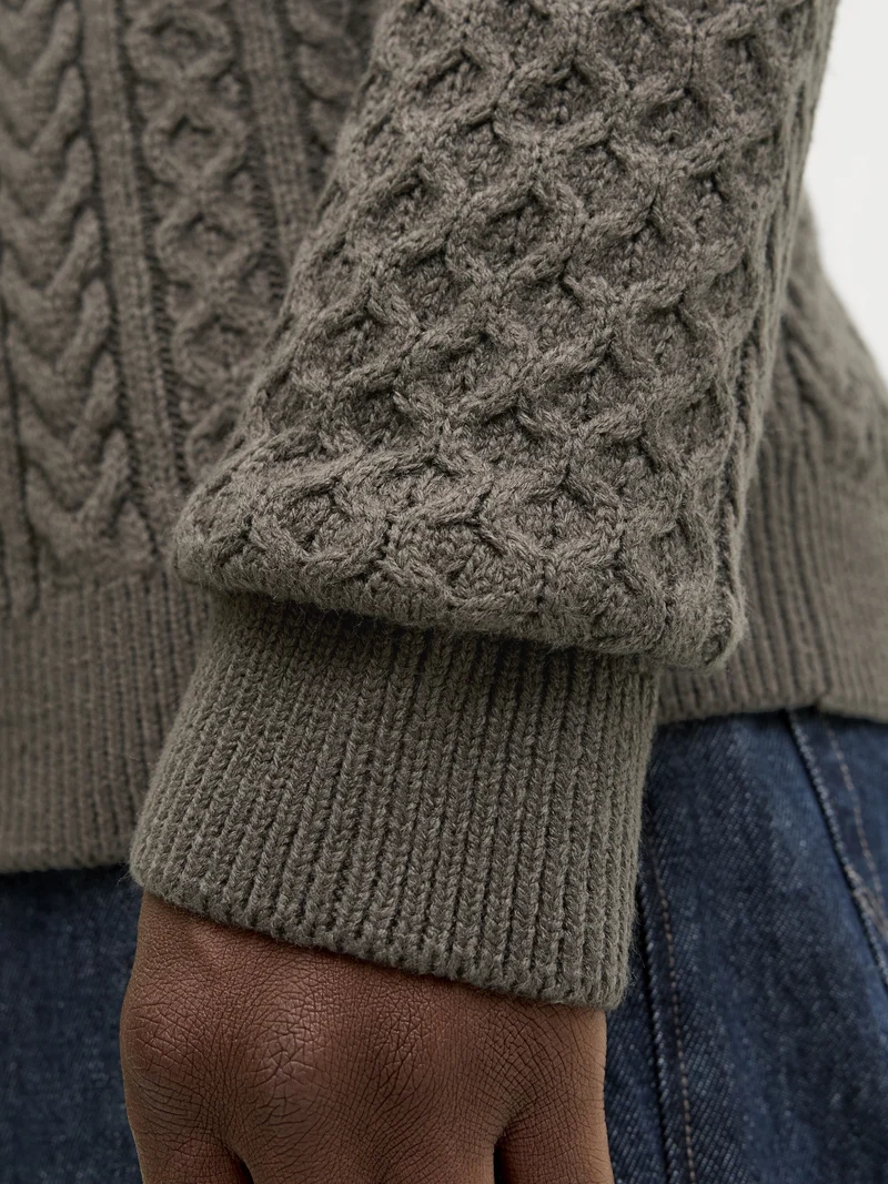 JPRBLUSEAN KNIT CABLE HALF ZIP SN, Black Olive