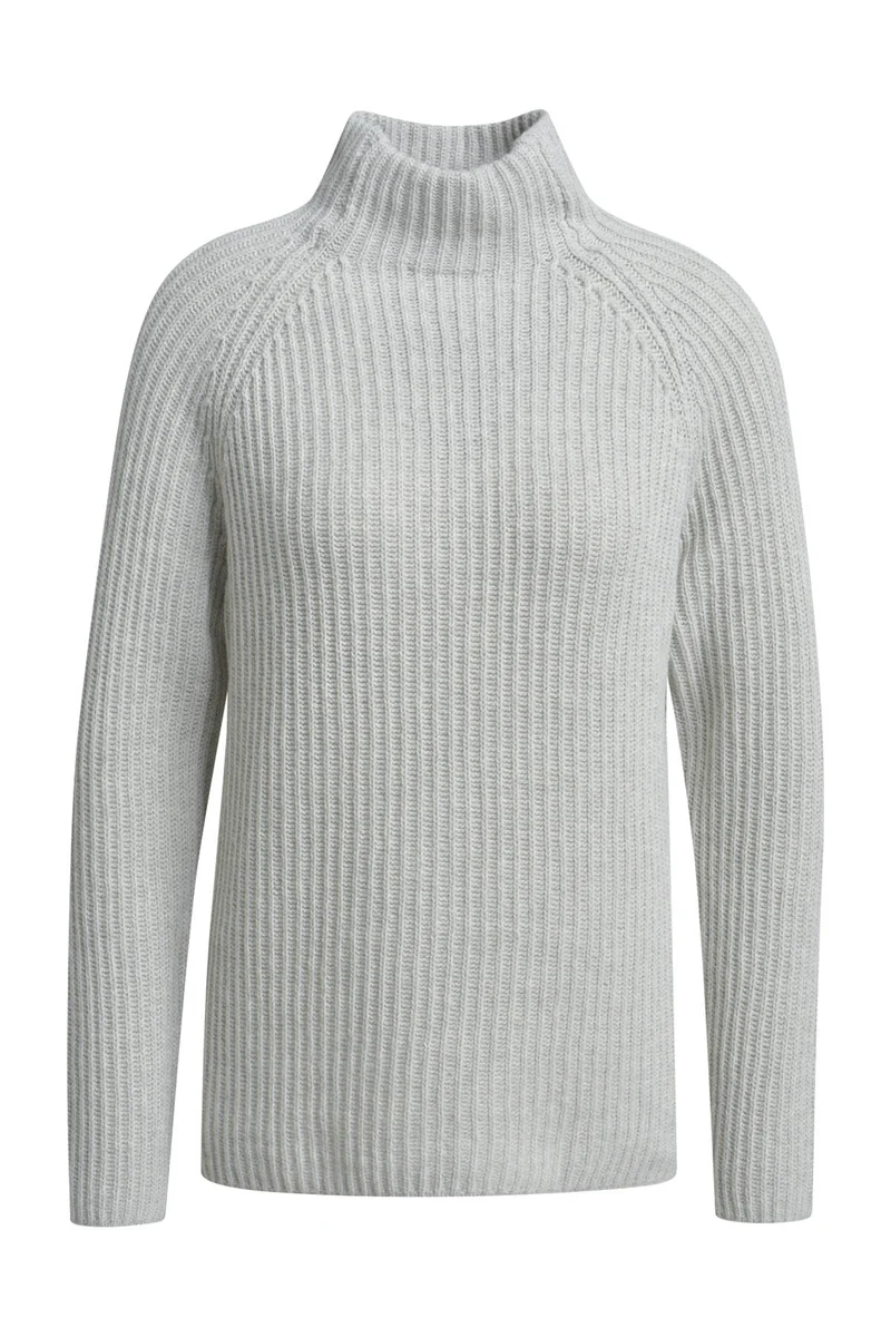 HIGH COLLAR RAGLAN RIB PULLOVER, SILVER GREY MELANGE