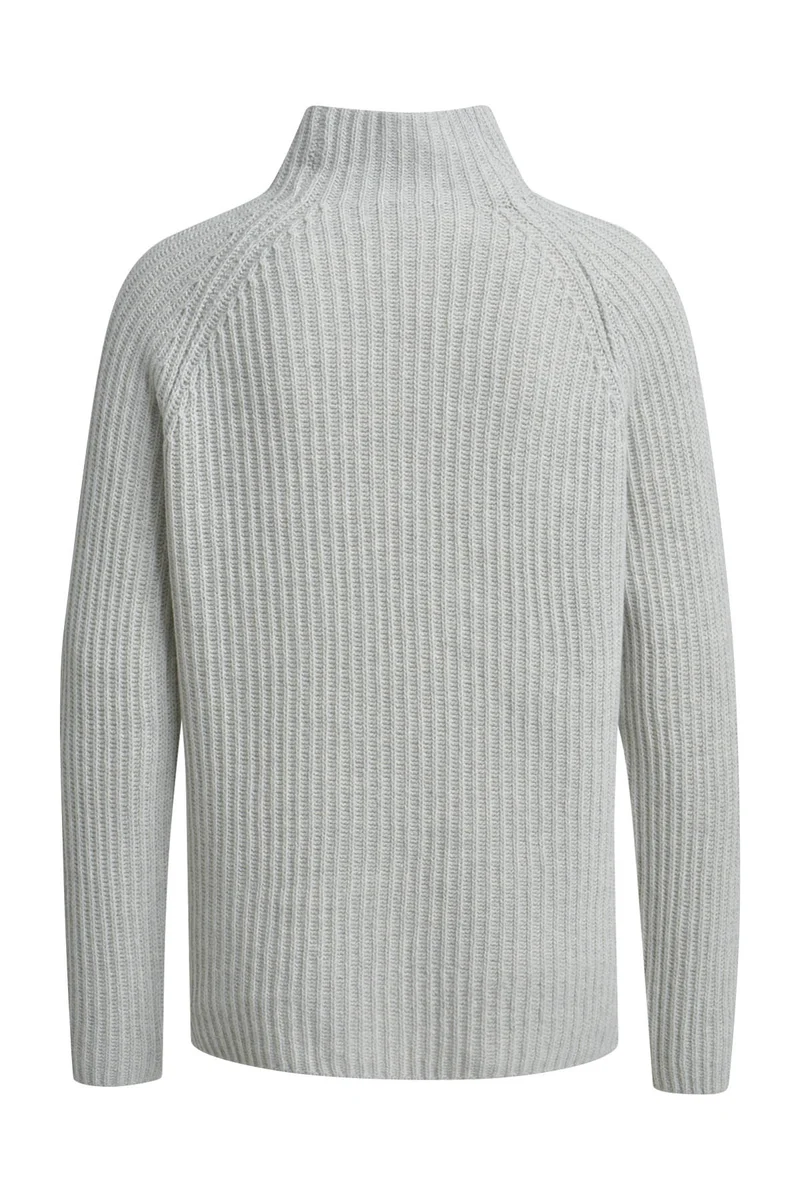 HIGH COLLAR RAGLAN RIB PULLOVER, SILVER GREY MELANGE