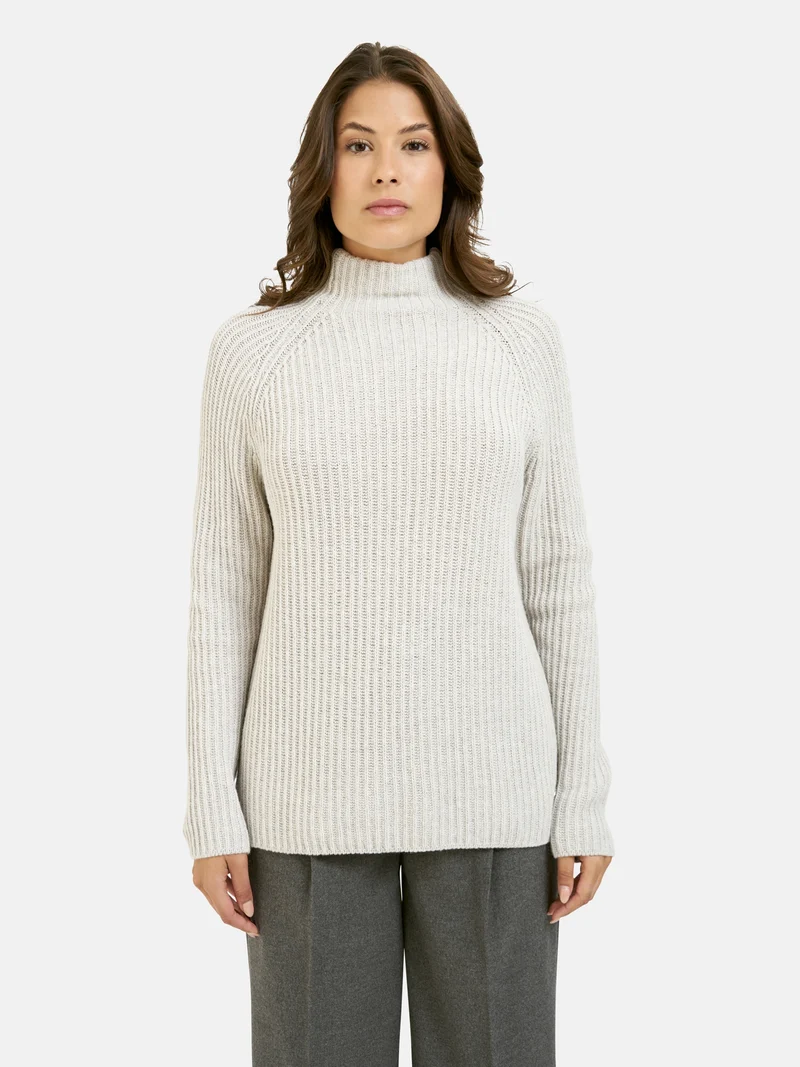 HIGH COLLAR RAGLAN RIB PULLOVER, SILVER GREY MELANGE