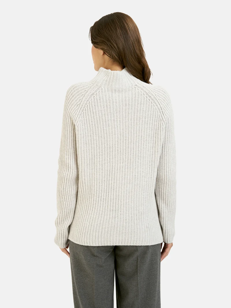 HIGH COLLAR RAGLAN RIB PULLOVER, SILVER GREY MELANGE