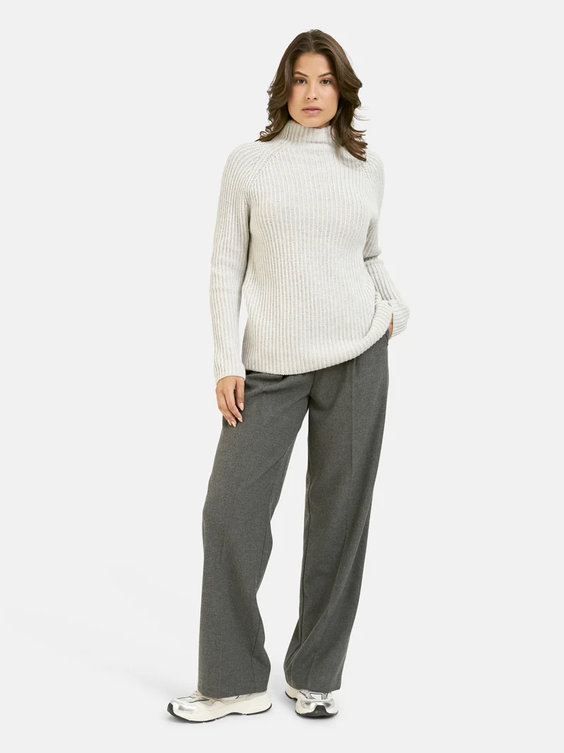 HIGH COLLAR RAGLAN RIB PULLOVER, SILVER GREY MELANGE