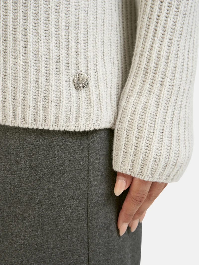 HIGH COLLAR RAGLAN RIB PULLOVER, SILVER GREY MELANGE