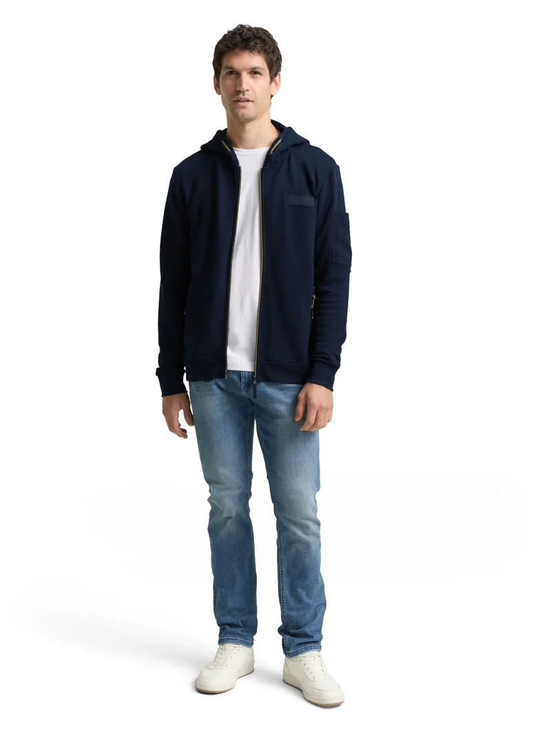 detailed hoodie sweatjacket, sky captain blue