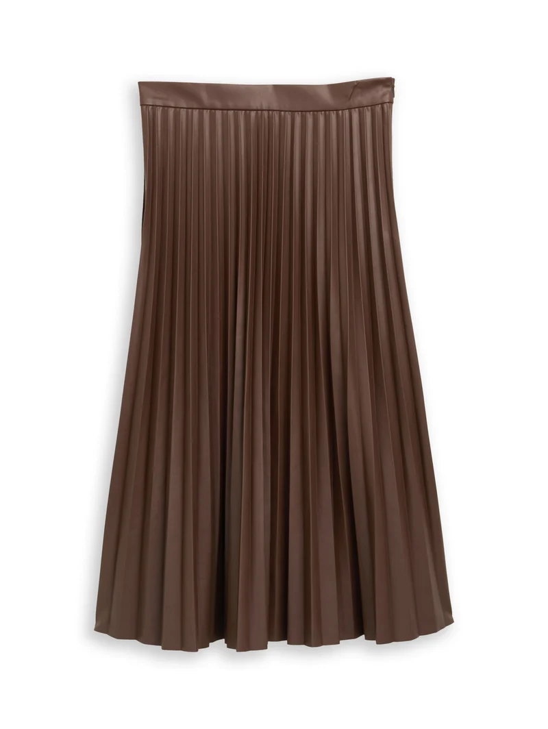 skirt plissee fake leather, dark pecan brown