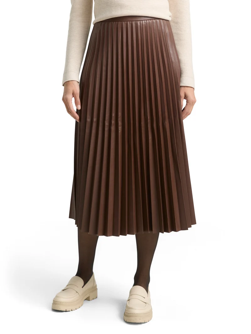 skirt plissee fake leather, dark pecan brown