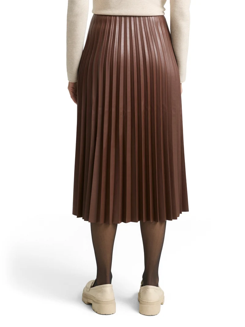 skirt plissee fake leather, dark pecan brown