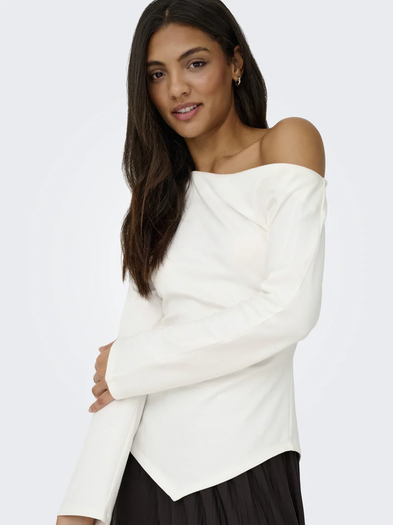 JDYCATIE L/S ASSYMETRIC TOP JRS, Cloud Dancer