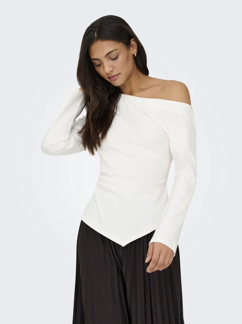 JDYCATIE L/S ASSYMETRIC TOP JRS, Cloud Dancer