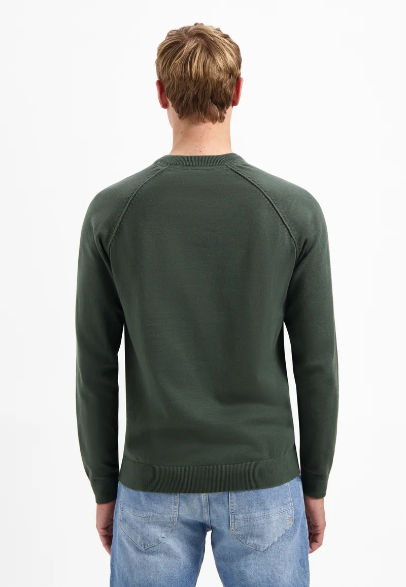 Pullover Crewneck Solid Waffle Knit, Dark Green