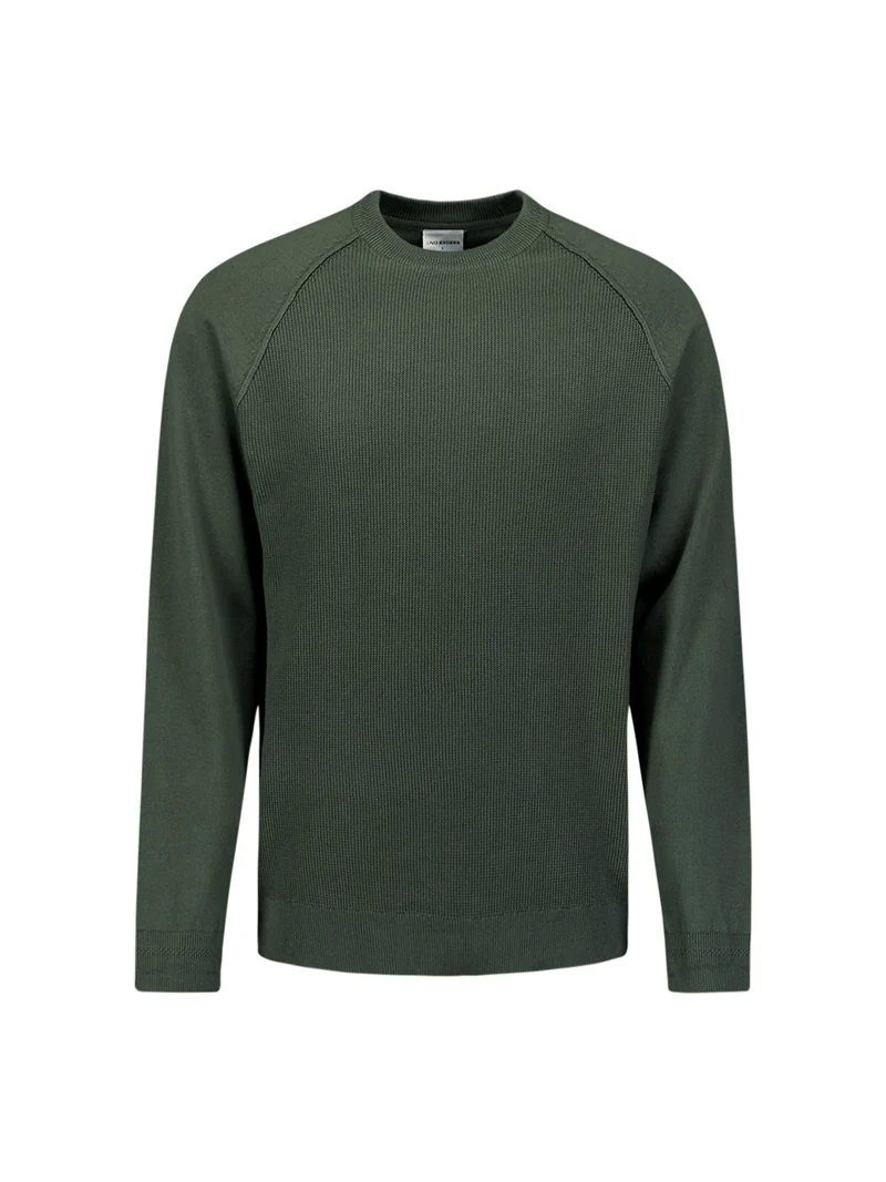 Pullover Crewneck Solid Waffle Knit, Dark Green