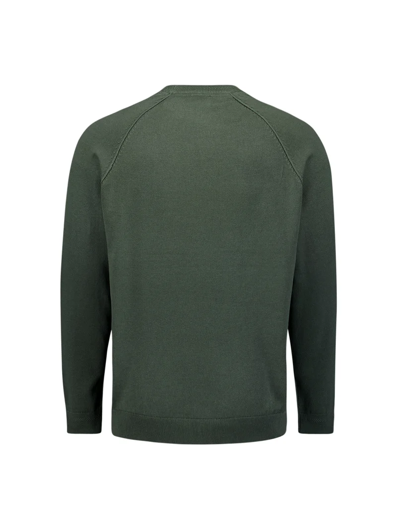 Pullover Crewneck Solid Waffle Knit, Dark Green