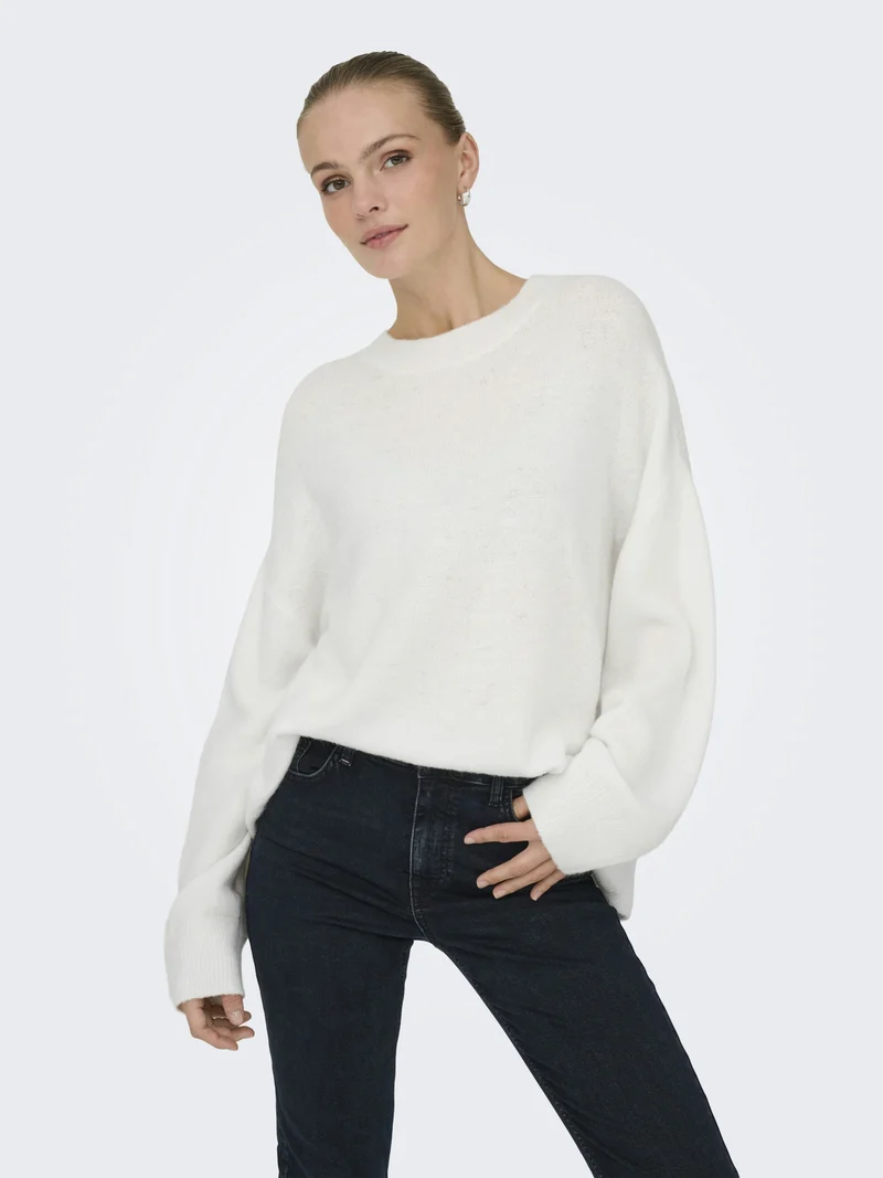 JDYSONJA L/S O-NECK PULLOVER KNT, Cloud Dancer/MELANGE