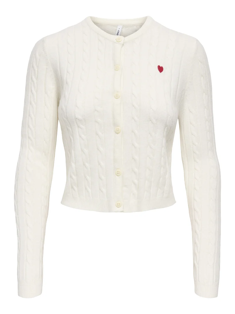 ONLKATIA LS CABLE BUTTON CARDIGAN C, Baby'S Breath/True Red Heart Emb/Dt