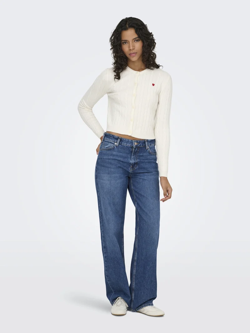 ONLKATIA LS CABLE BUTTON CARDIGAN C, Baby'S Breath/True Red Heart Emb/Dt