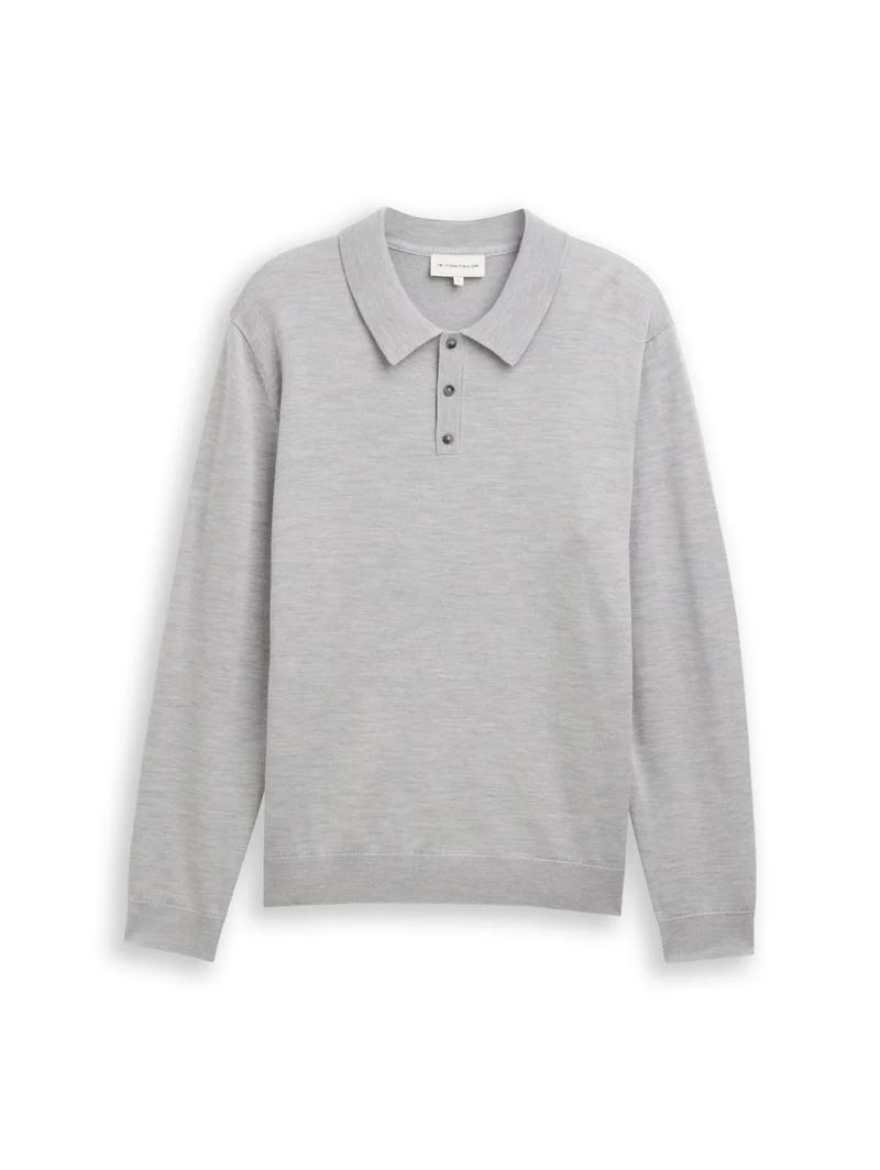 merino wool knit polo, ordinary grey melange