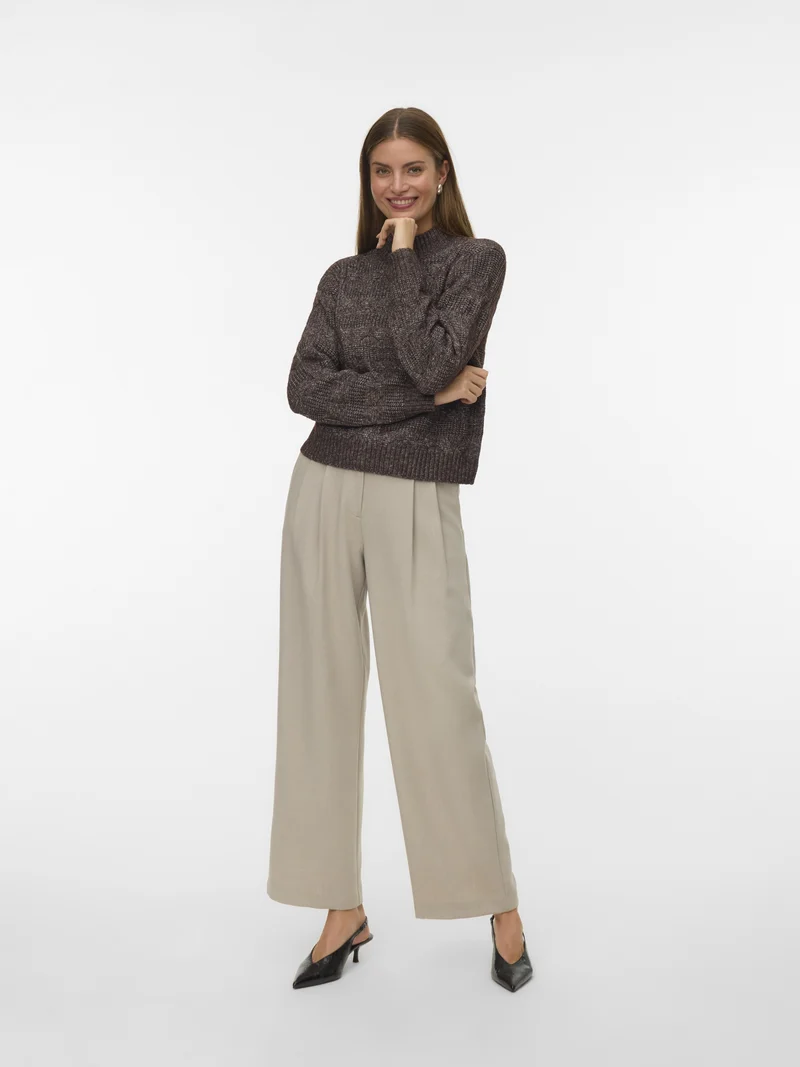 VMVIRGO LS HIGHNECK PULLOVER BF, Chocolate Torte/W. MELANGE