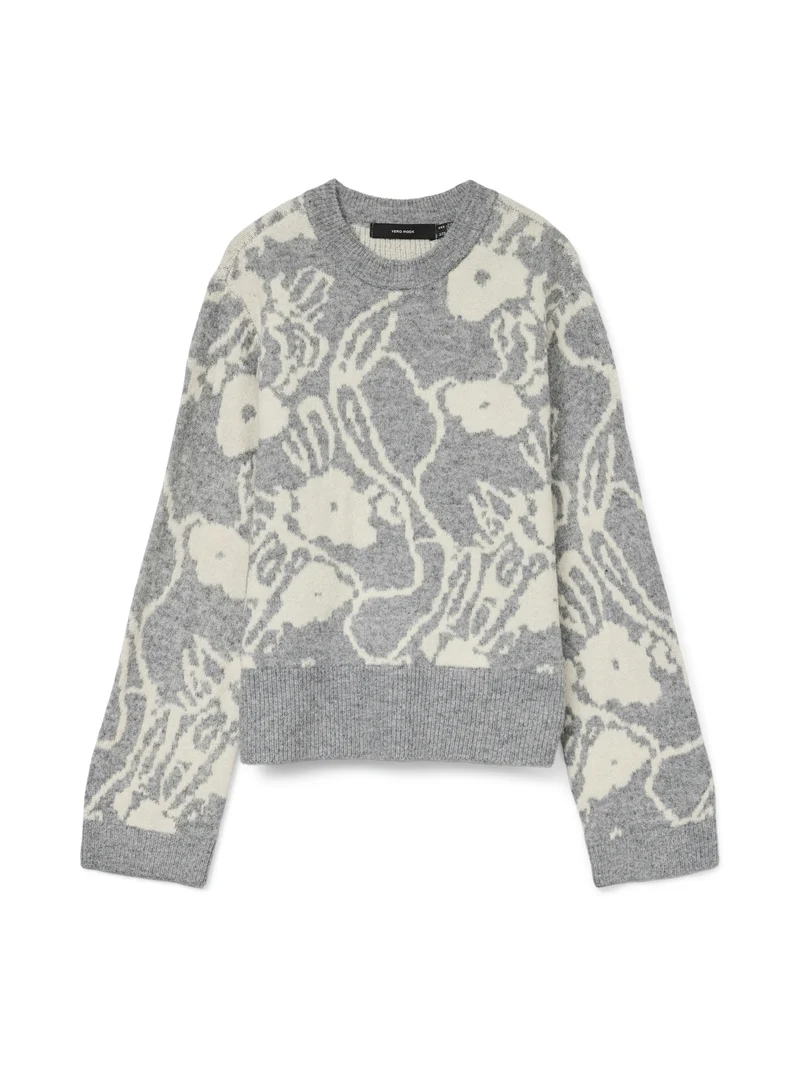 VMKAILA LS O-NECK PULLOVER BOO, Medium Grey Melange/W. BIRCH