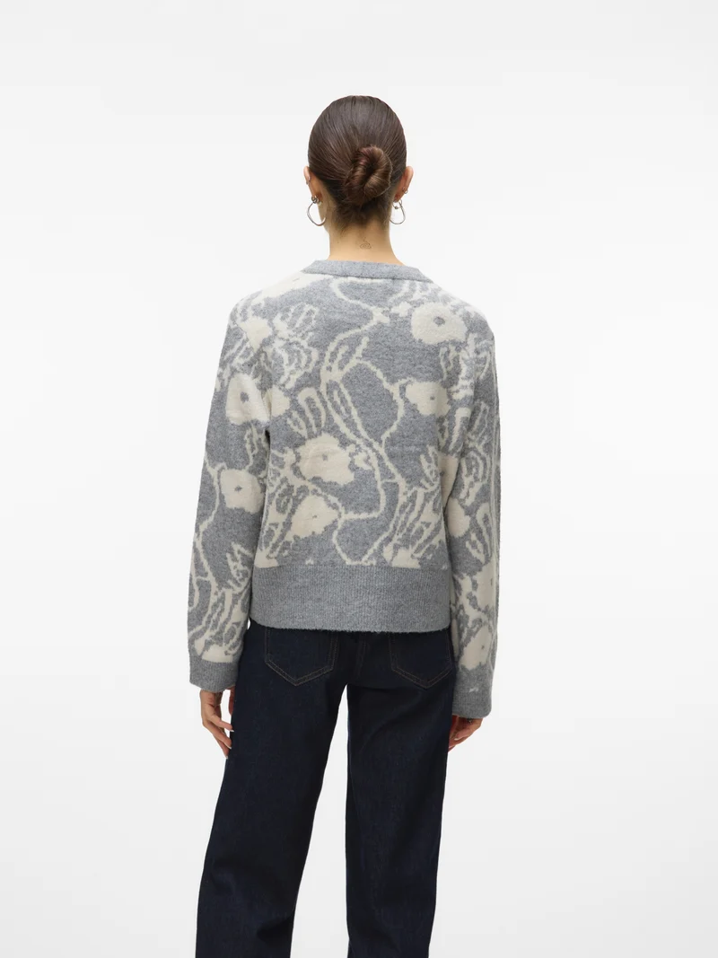 VMKAILA LS O-NECK PULLOVER BOO, Medium Grey Melange/W. BIRCH