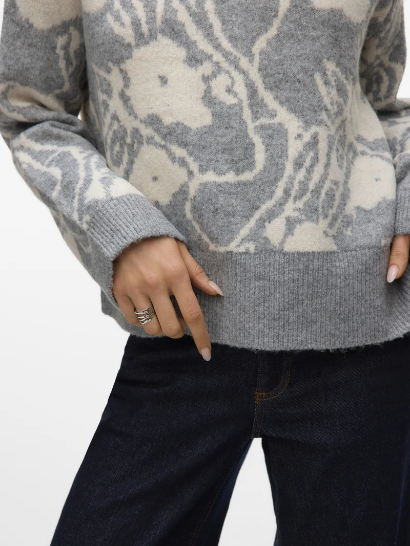 VMKAILA LS O-NECK PULLOVER BOO, Medium Grey Melange/W. BIRCH