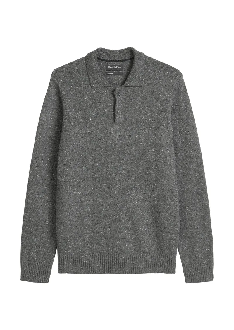 Polo with buttons, tweed, recycled, graphite grey melange
