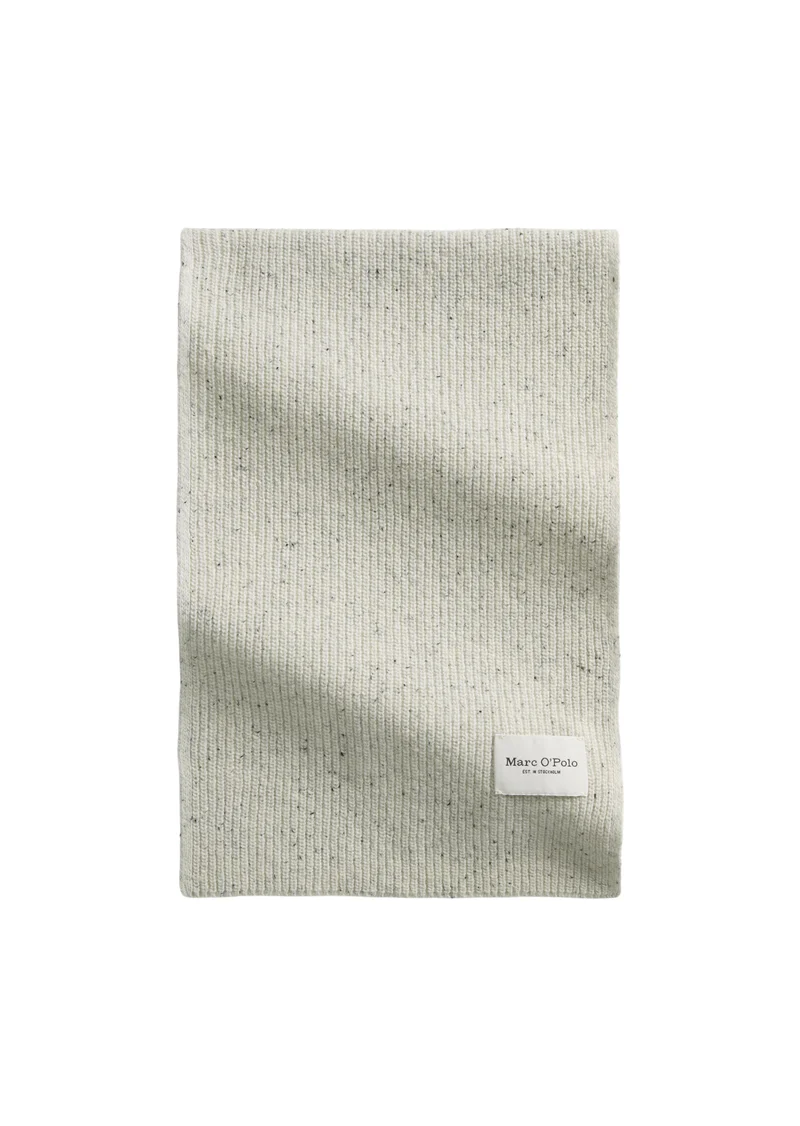 Scarf, knitted, tweed, recycled fib, white cotton