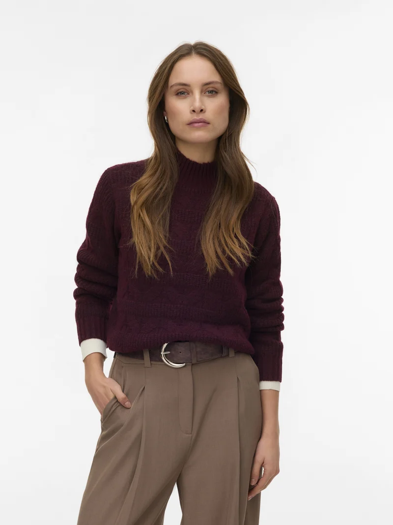 VMVIRGO LS HIGHNECK PULLOVER BF, Winetasting/W. BLACK MELANGE