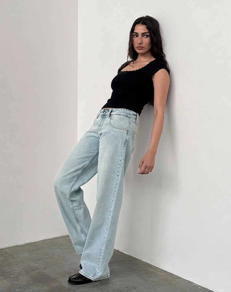 Parallele Jeans mit niedrigem Rise in extrem heller Waschung Blau