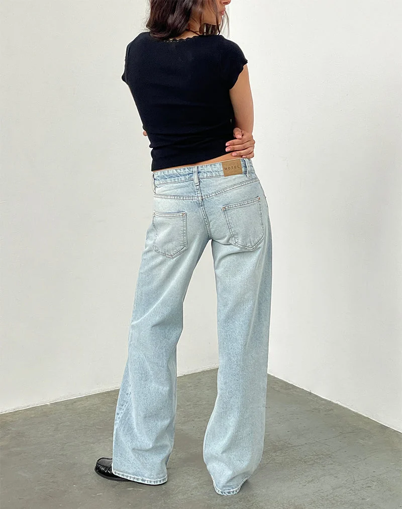 Parallele Jeans mit niedrigem Rise in extrem heller Waschung Blau