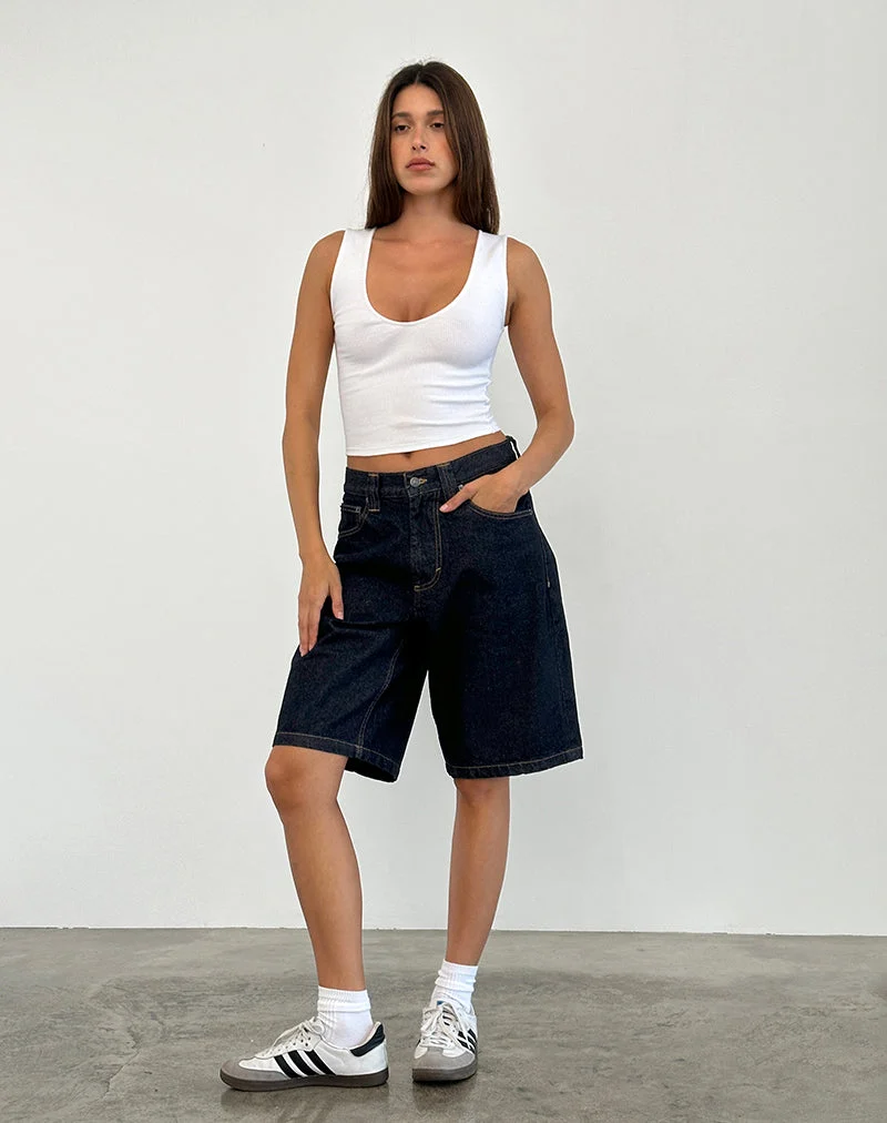 Skater-Shorts aus Denim mit niedriger Leibhöhe in Indigo