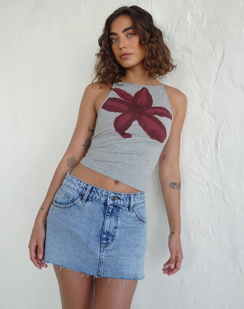Dudley Vest Top in Grau meliert Gemalte Blume