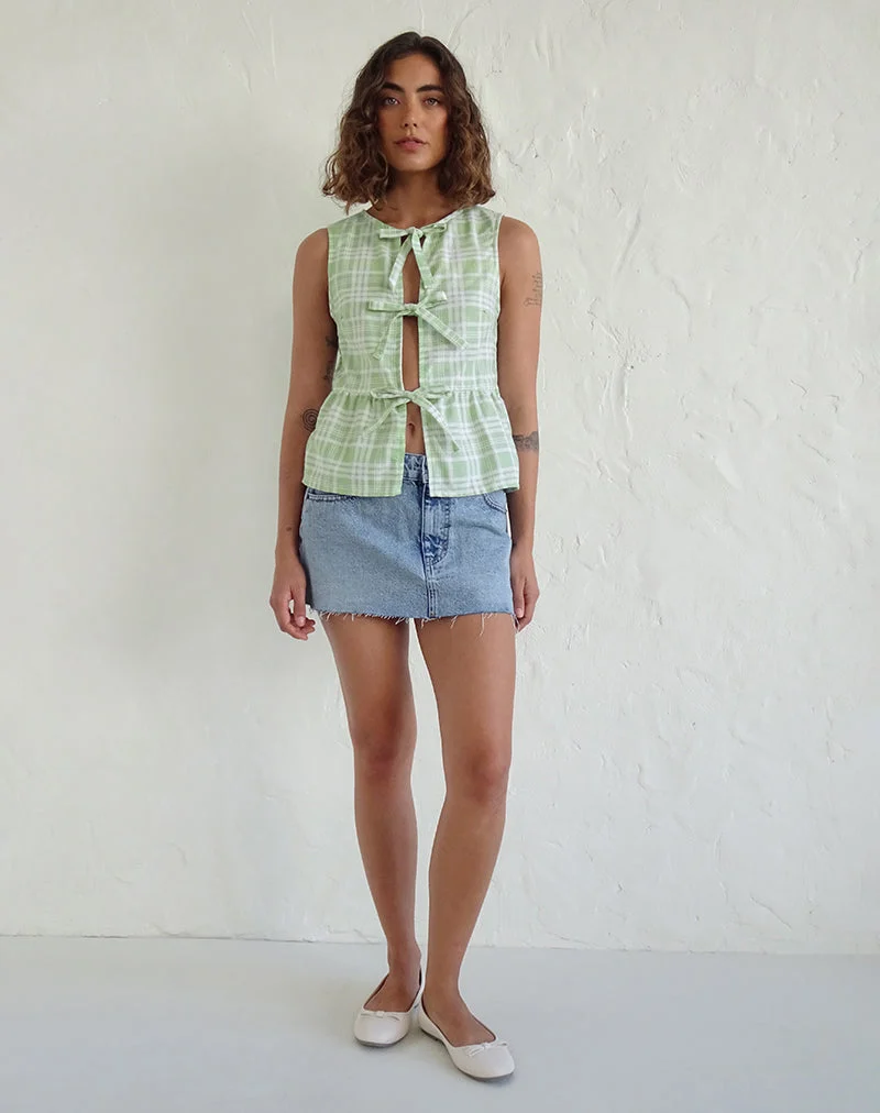 Kayvata Tie Front Top in Tischtuch Neo Mint