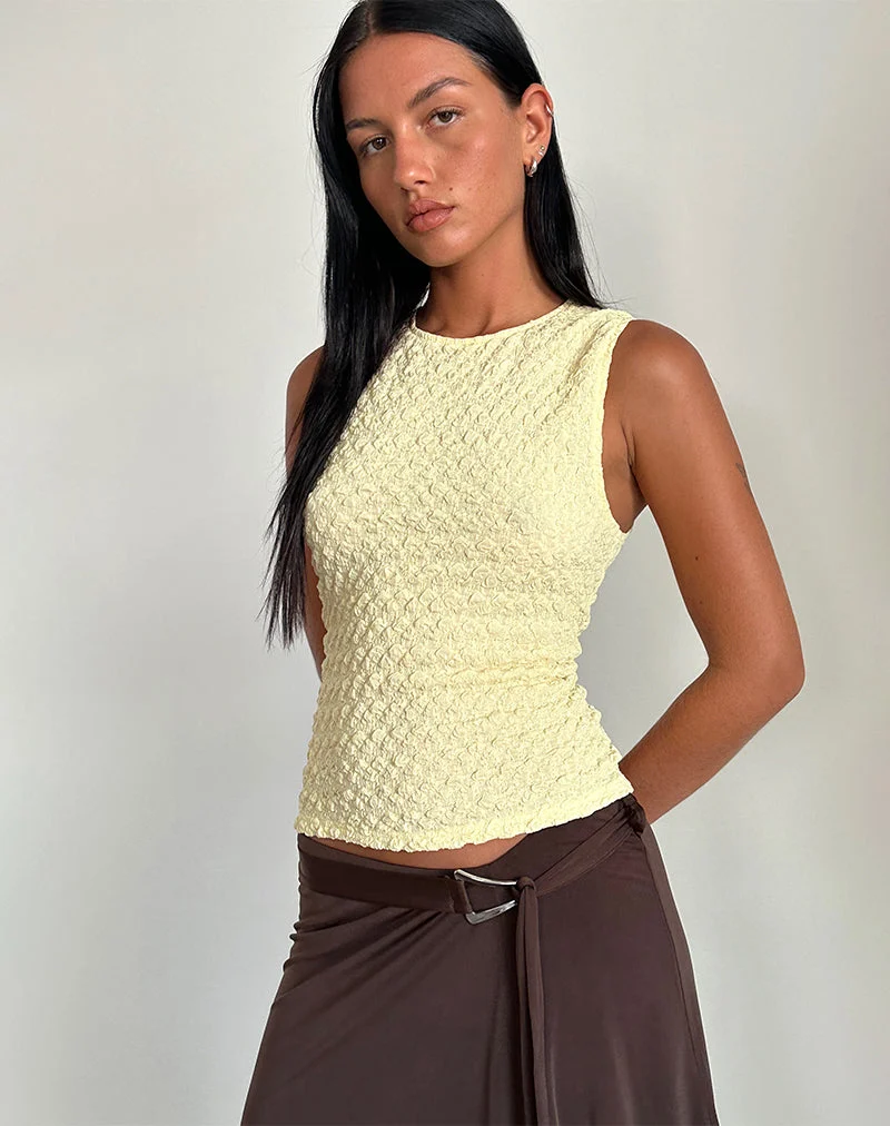 Mohala Top aus Blasenstrick Soft Yellow