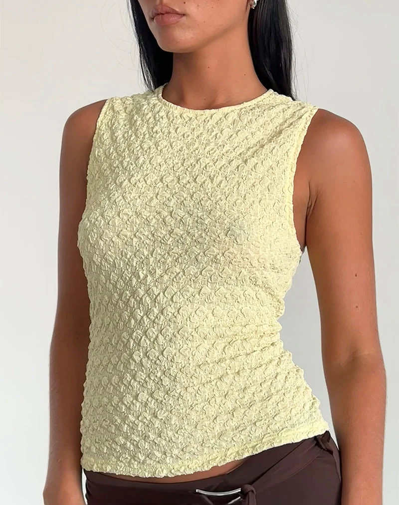 Mohala Top aus Blasenstrick Soft Yellow
